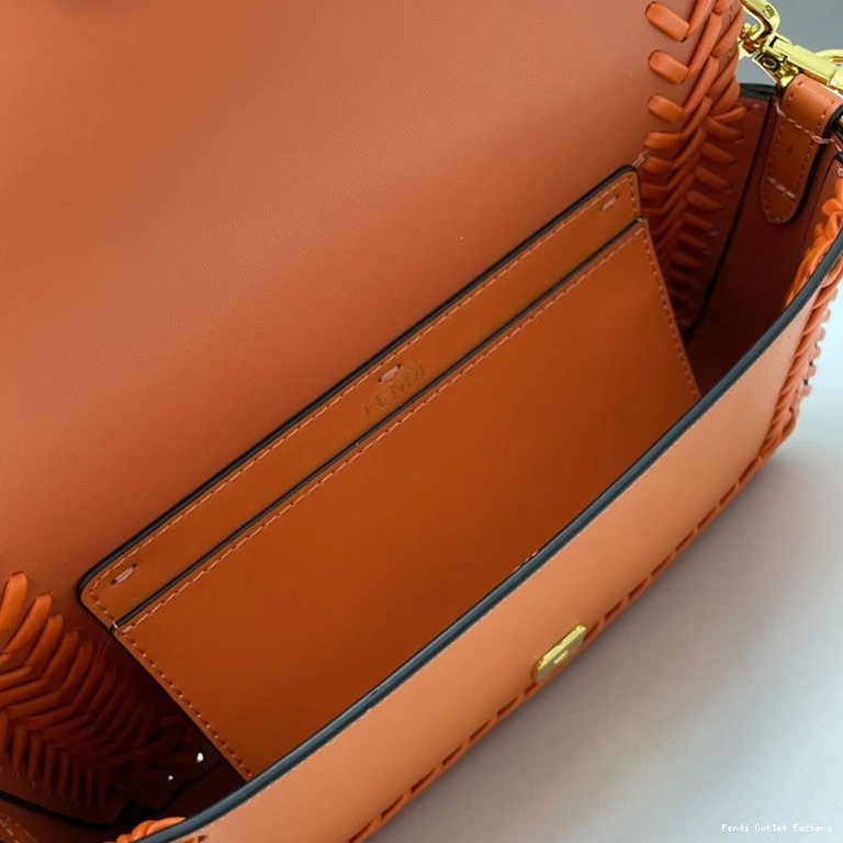 Cheap HOT Baguette In Medium Orange Bag Stitching Fendi Leather 0709